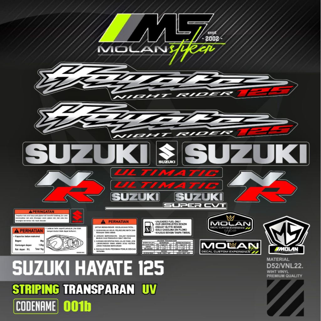 Decal Sticker Striping Variasi Transparan Uv Suzuki Hayate NR 1 Ultimatic Hayate Night Rider 1 Hayat
