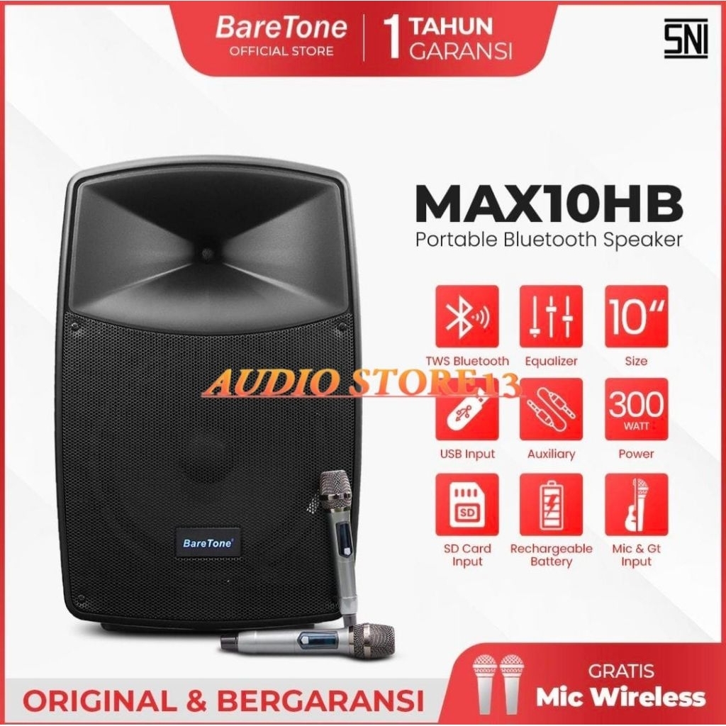 SPEAKER PORTABLE BARETONE MAX 10HB / MAX10 HB /MAX10HB 10"INCH BARETONE ORIGINAL GARANSI