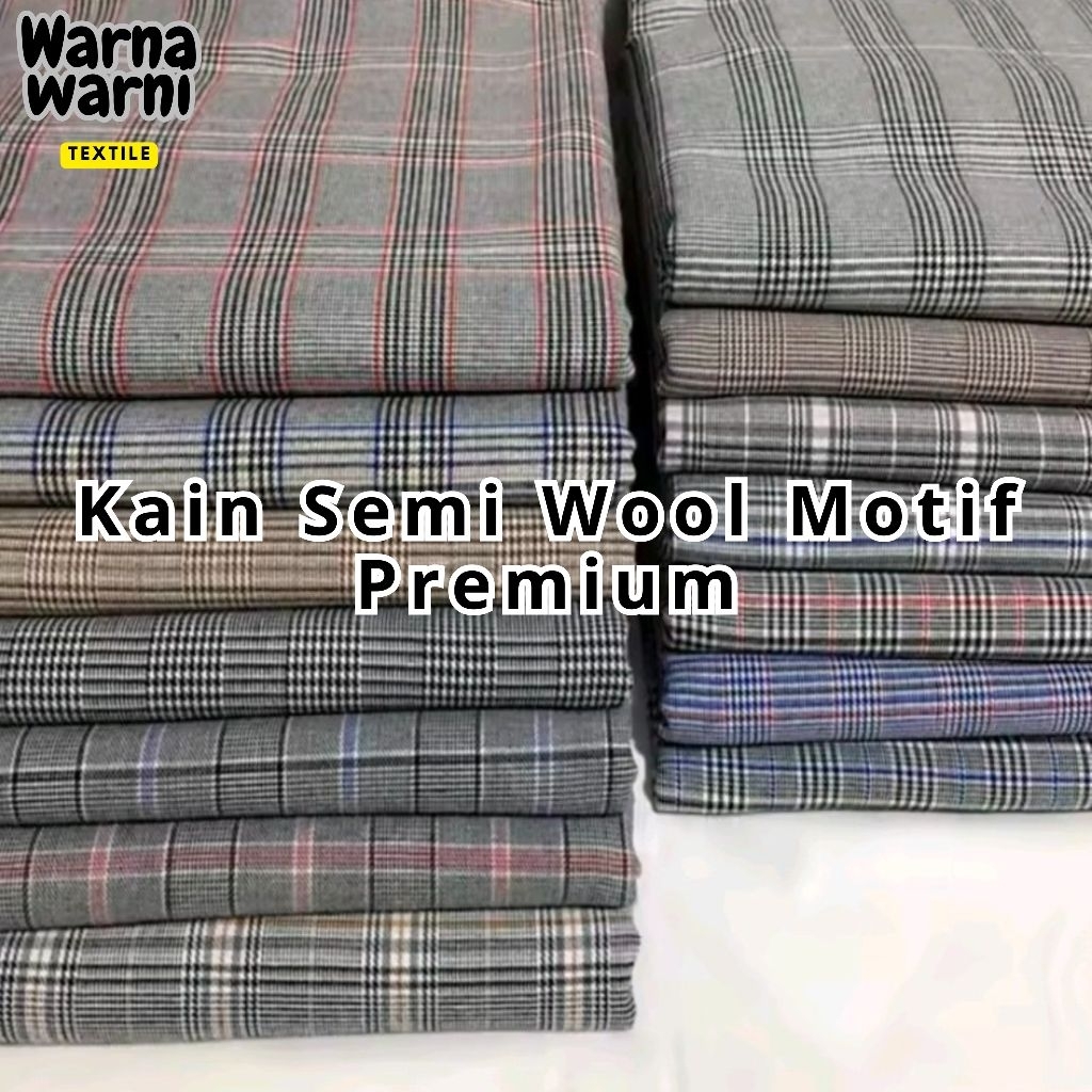 PROMO BISA COD/ Kain Semi Wool Motif Premium/Bahan Semi Wool Houndstooth Premium/Kain Semi Wool/Kain