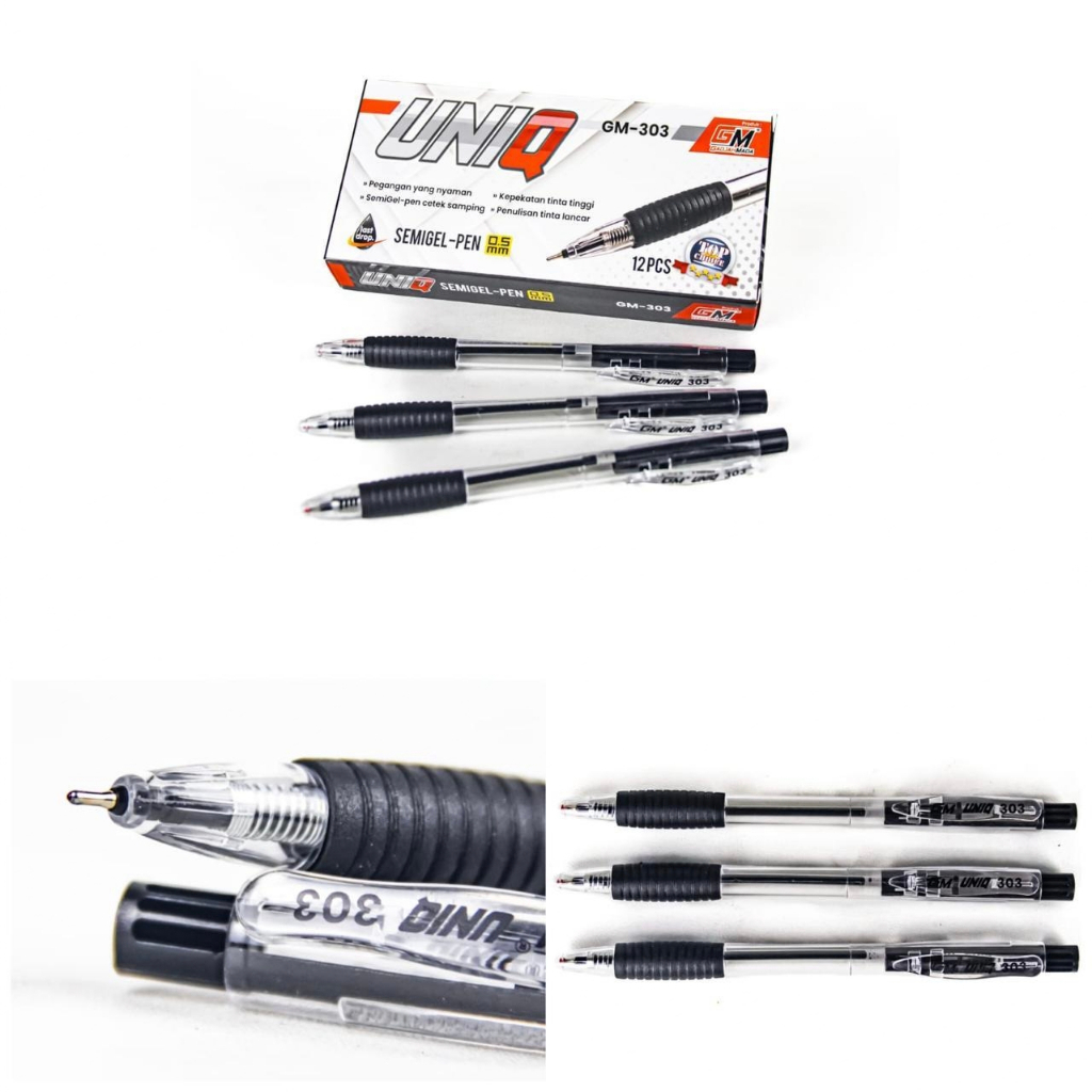 

Pulpen GM-303 Semigel 0,5 MM Cetek Klik Gel pen 12 pcs tinta Hitam