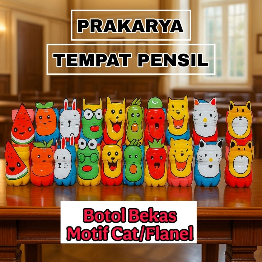 

Prakarya Tempat Pensil Kerajinan Daur Ulang Botol Bekas 600 ml dan FLANEL (Tempat Pensil) Tugas sekolah