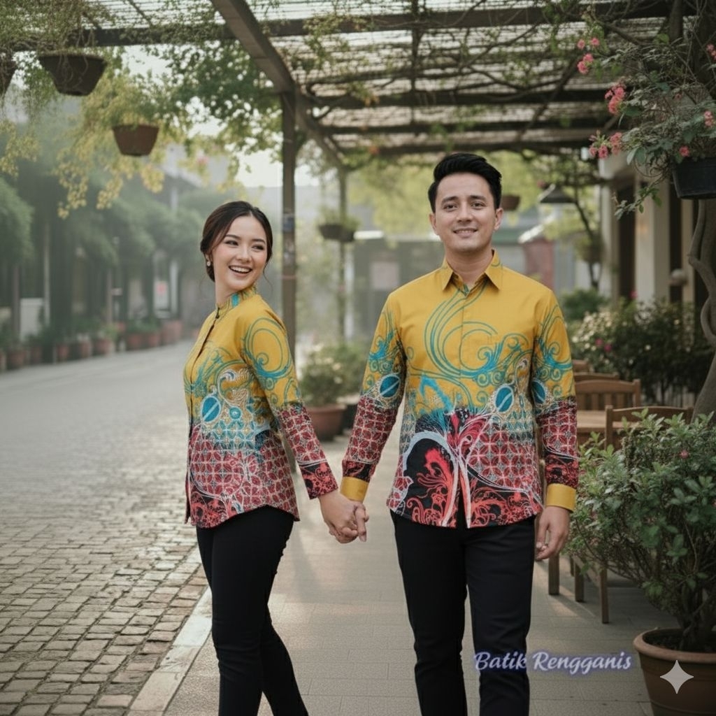 Batik Couple Modern Elegan – Kemeja Batik Pasangan Pria Wanita Lengan Panjang Premium
