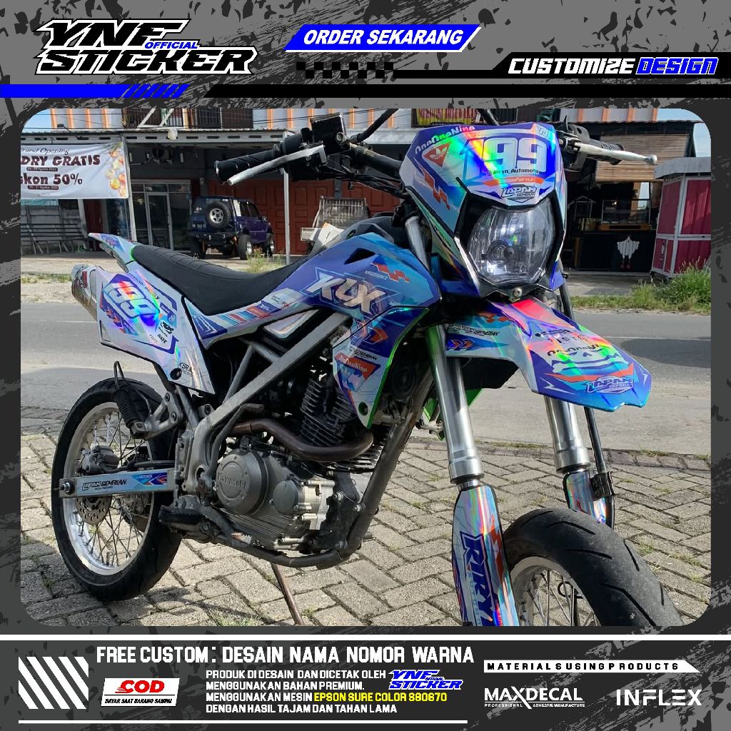 Decal KLX BF 150 Bahan Full Hologram Bebas Request Putih Hologram