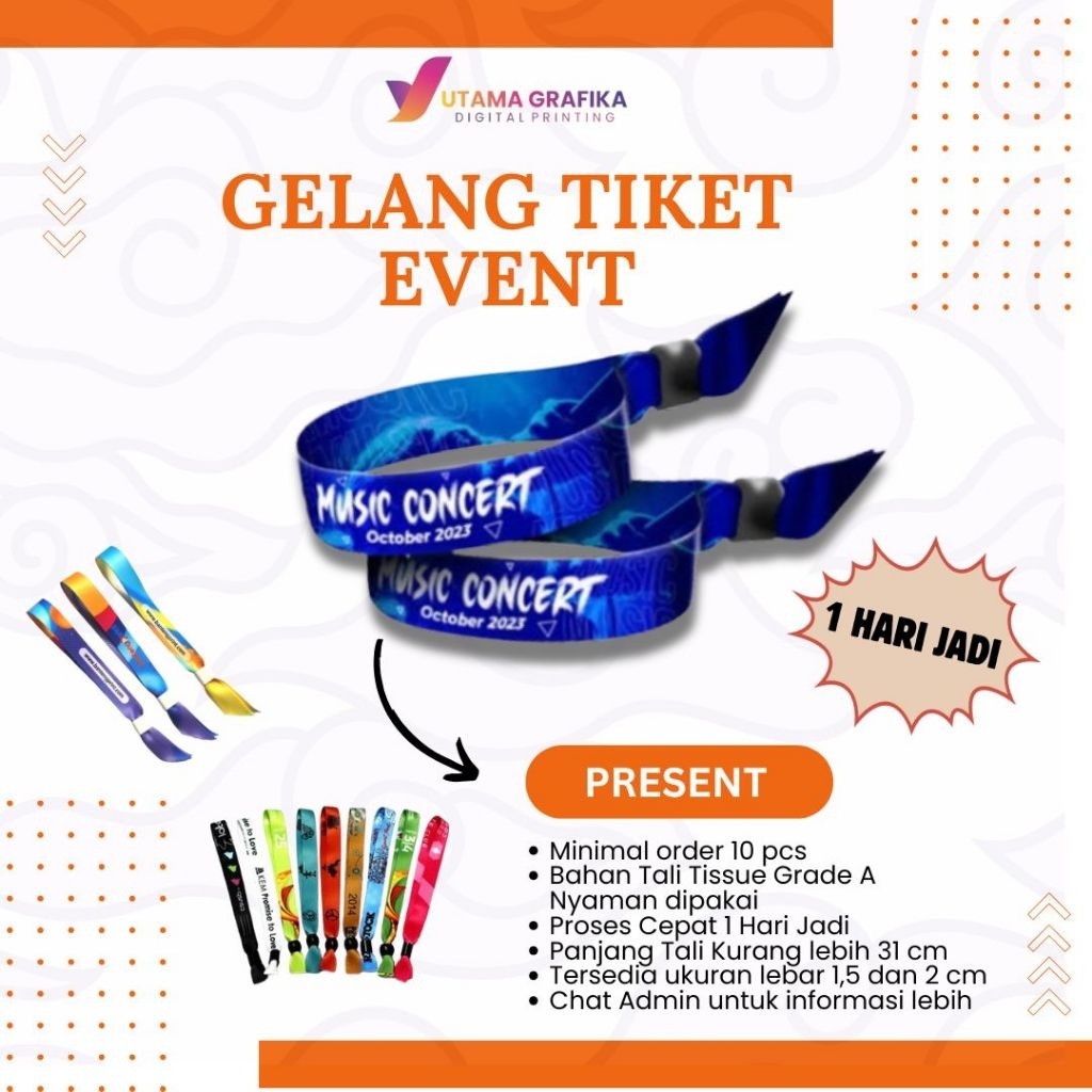 Gelang Tiket Event/gelang konser/lanyard tiket gelang printing
