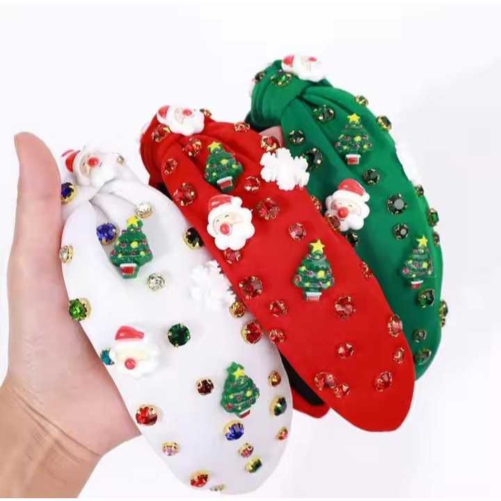 Aksesoris Rambut Natal Untuk Wanita Ikat Kepala Natal Dengan Manik Manik Dan Rhinestone