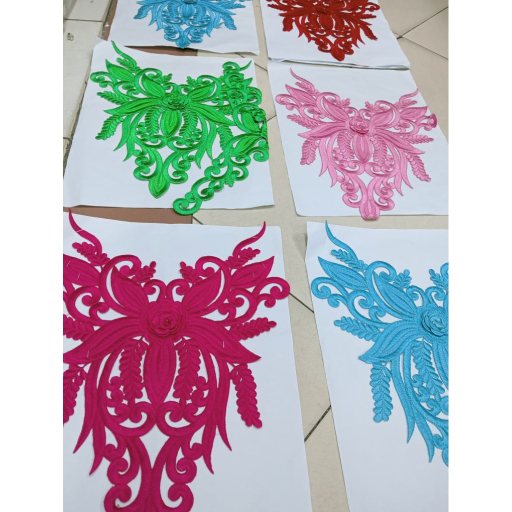 Aplikasi kerah baju/kerah bordir bunga timbul 3D/aplikasi renda bunga