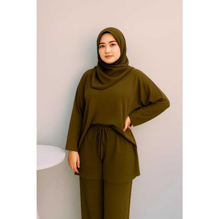 One Set Nina Long Square Hotpants Crinkle Airflow Terbaru