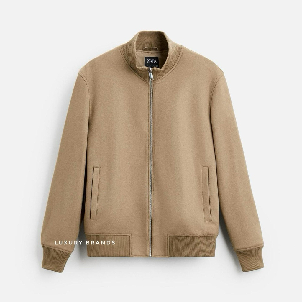 Jaket Bomber ZARA Man Original Faux Suede Bomber Jacket Beige