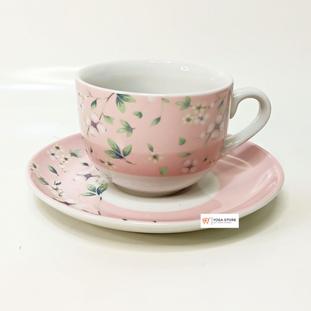 Cangkir keramik motif Hanna Pink 1 Pasang Kedaung Home