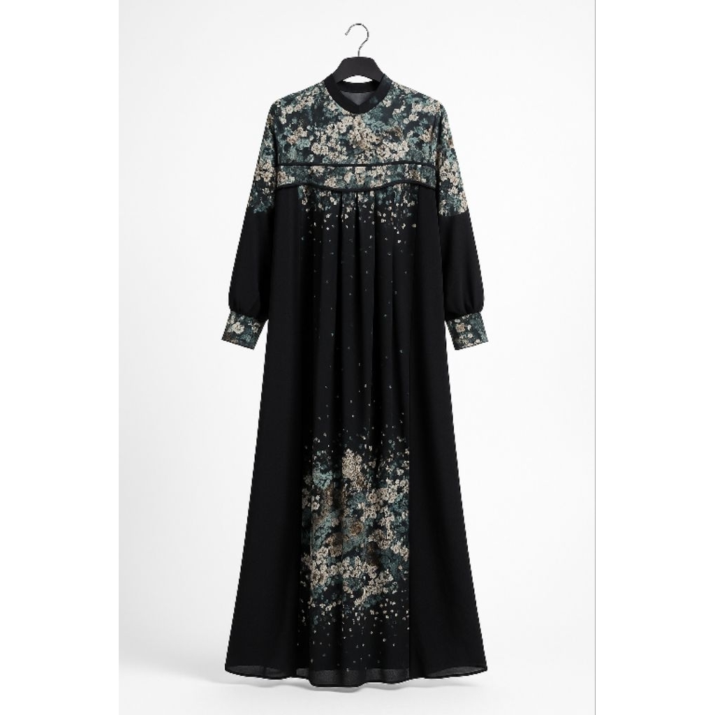 Hayati-gamis muslimah Dress Wilona|motif bunga kecil|busana muslim wanita|ceruty
