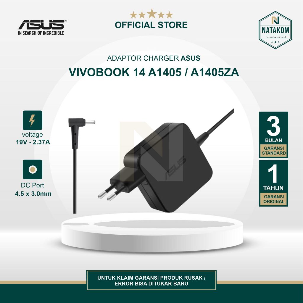 ADAPTOR ASUS VIVOBOOK 14 A1405 A1405ZA 2.37A 45W