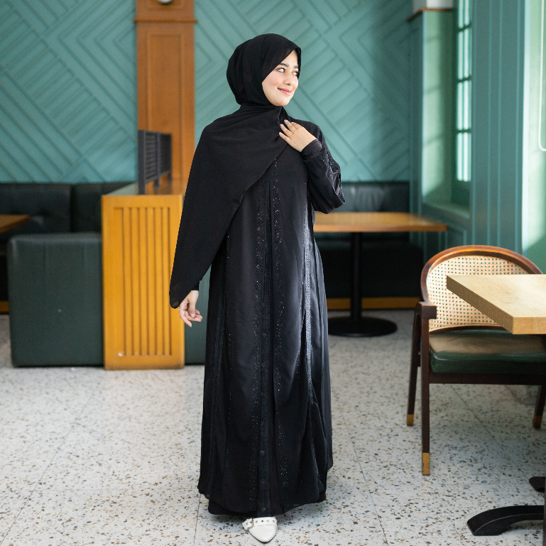 Layali Abaya Turki Hitam Elegan Payet Premium Bahan Jersey & Ceruty – Gamis Muslimah Mewah