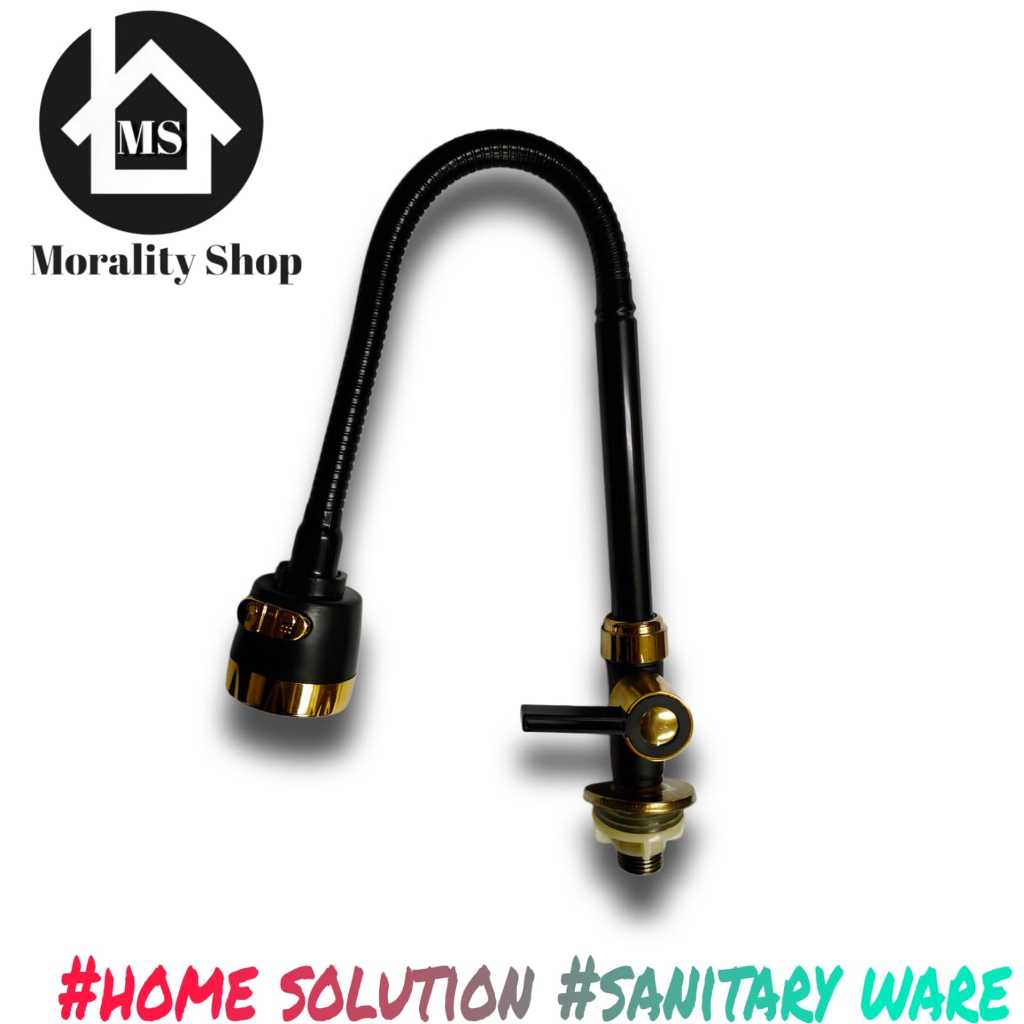 kran air angsa dapur cuci piring tanam wastafel fleksibel minimalis hitam emas 329 black gold