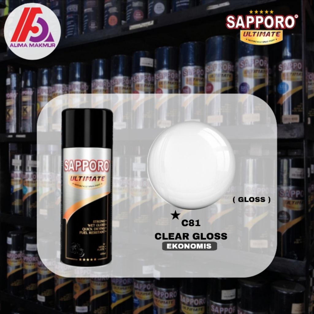 Sapporo Ultimate C81 Clear Gloss 400ml / Pilok Pilox Sapporo Clear Gloss / Cat Semprot Clear Gloss /