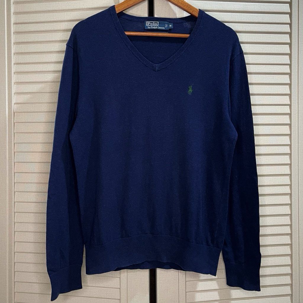 Polo Ralph Lauren - Cotton Cashmere V-Neck Sweater - Navy - Size M fit L
