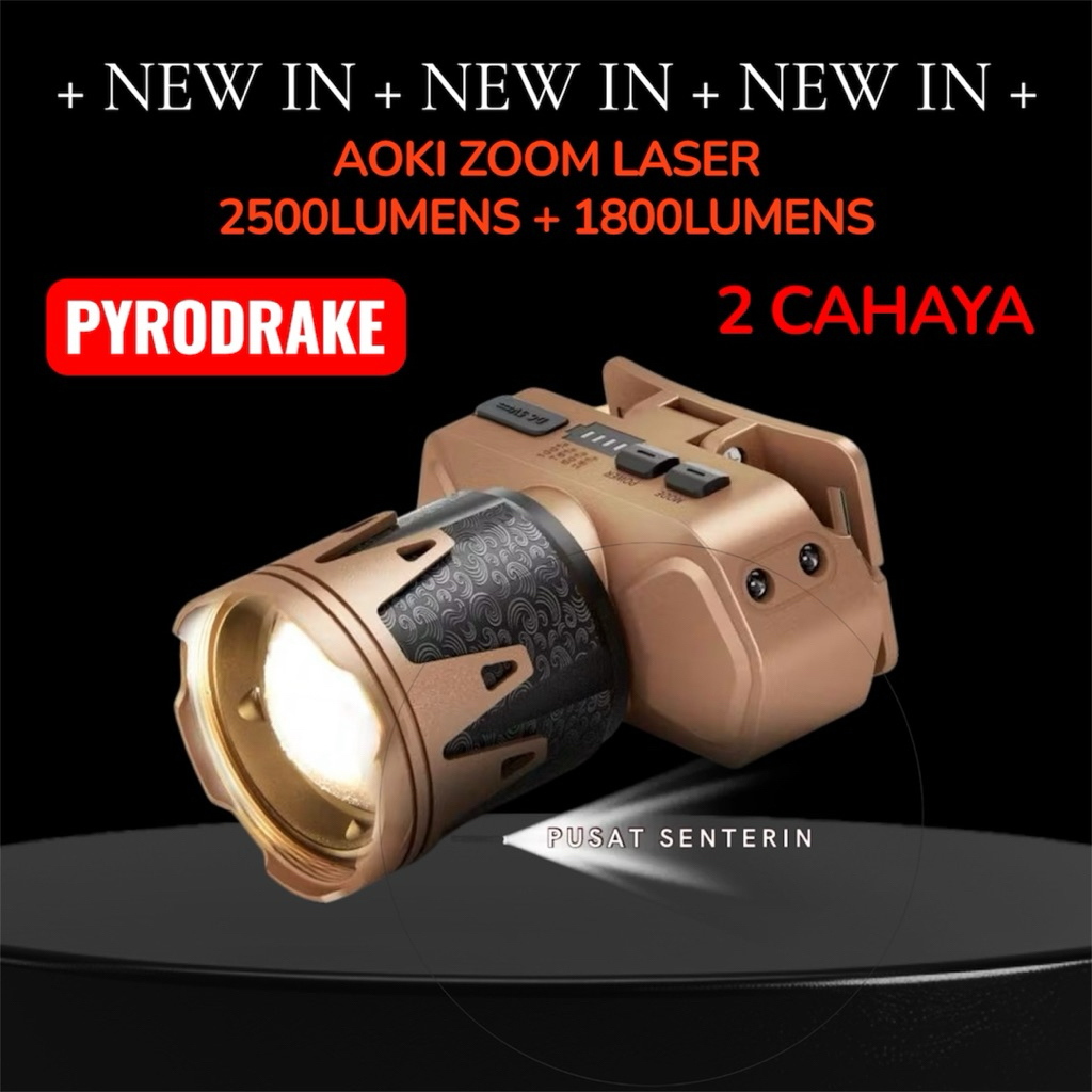 AOKI Senter Kepala PyroDrake | Bisa Menyulut Api | Sensor Gerak | 3 Warna Cahaya | USB Recharge