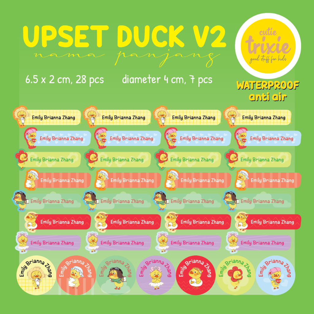 

Sticker label nama anak waterproof Upset Duck v2
