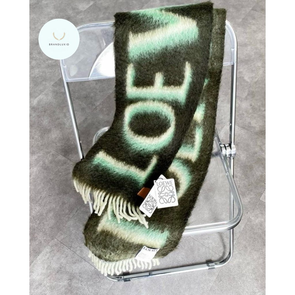 Loewe Wool Mohair Fringe Scarf Green