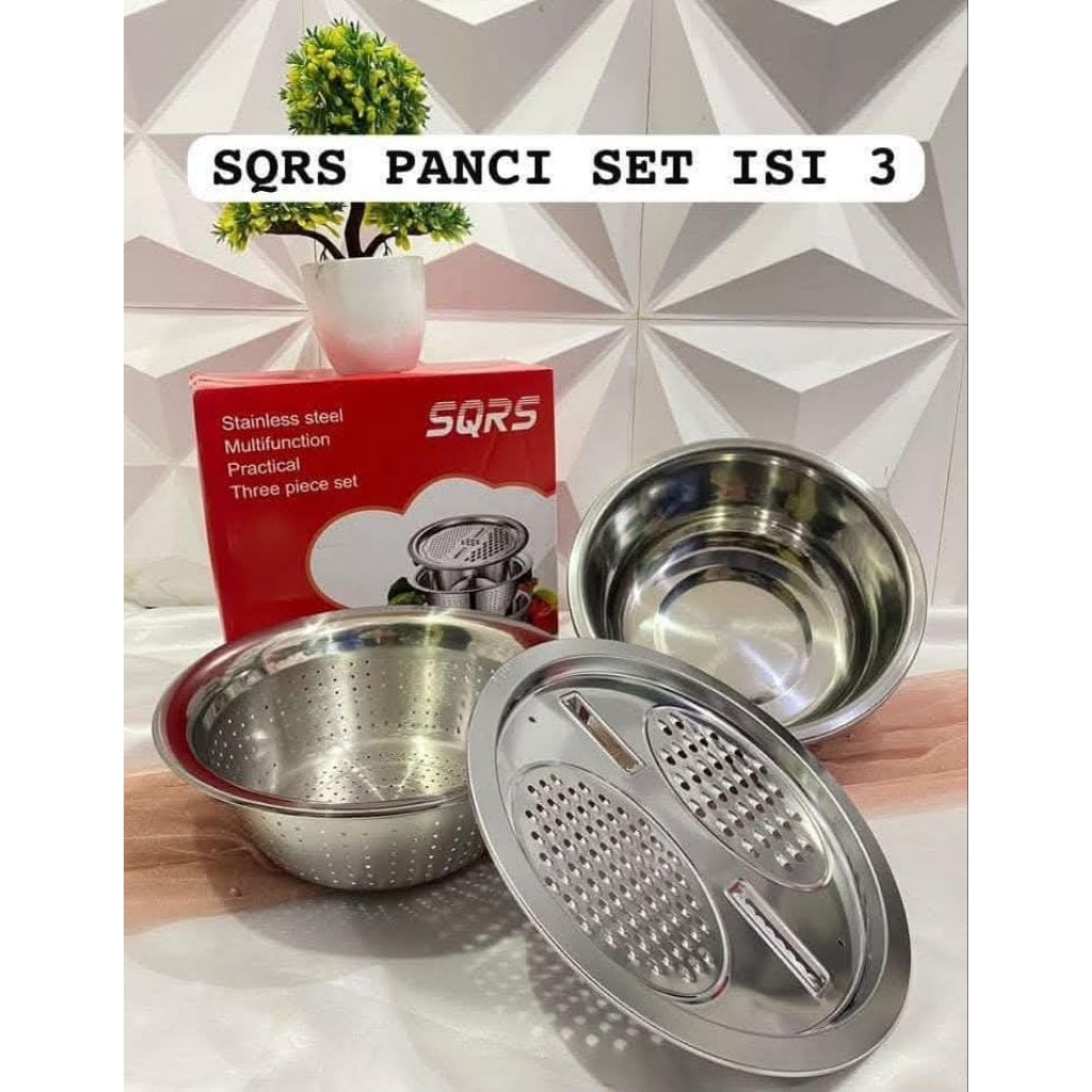 Baskom Stainless Set ,Baskom Saringan,Panci Set Isi 3