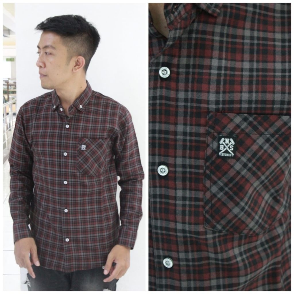 Kemeja Akrilik Byones Lineship Panjang Kotak Kotak Size M L Xl