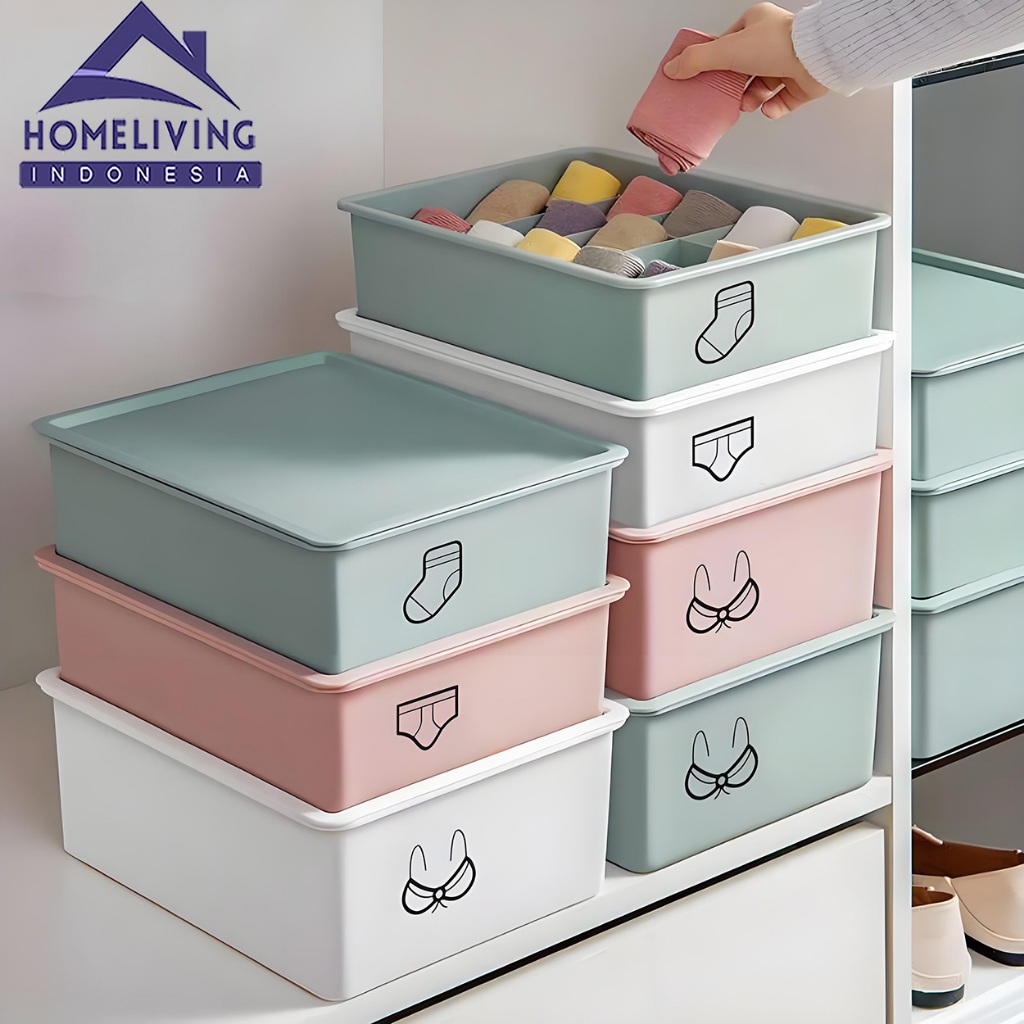 Homeliving Kotak Penyimpanan Serbaguna Box Container Plastik Pakaian Dalam Baju Pakaian Storage Box