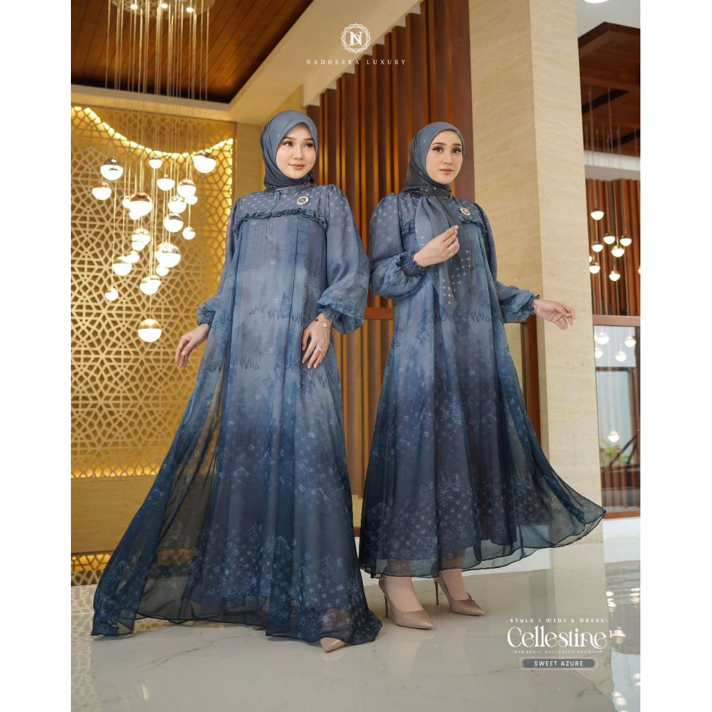 CELLESTINE DRESS & MIDI DRESS STYLE 1 BY NADHEERA LUXURY √ Gamis nadheera √ midi dress nadheera √ ga