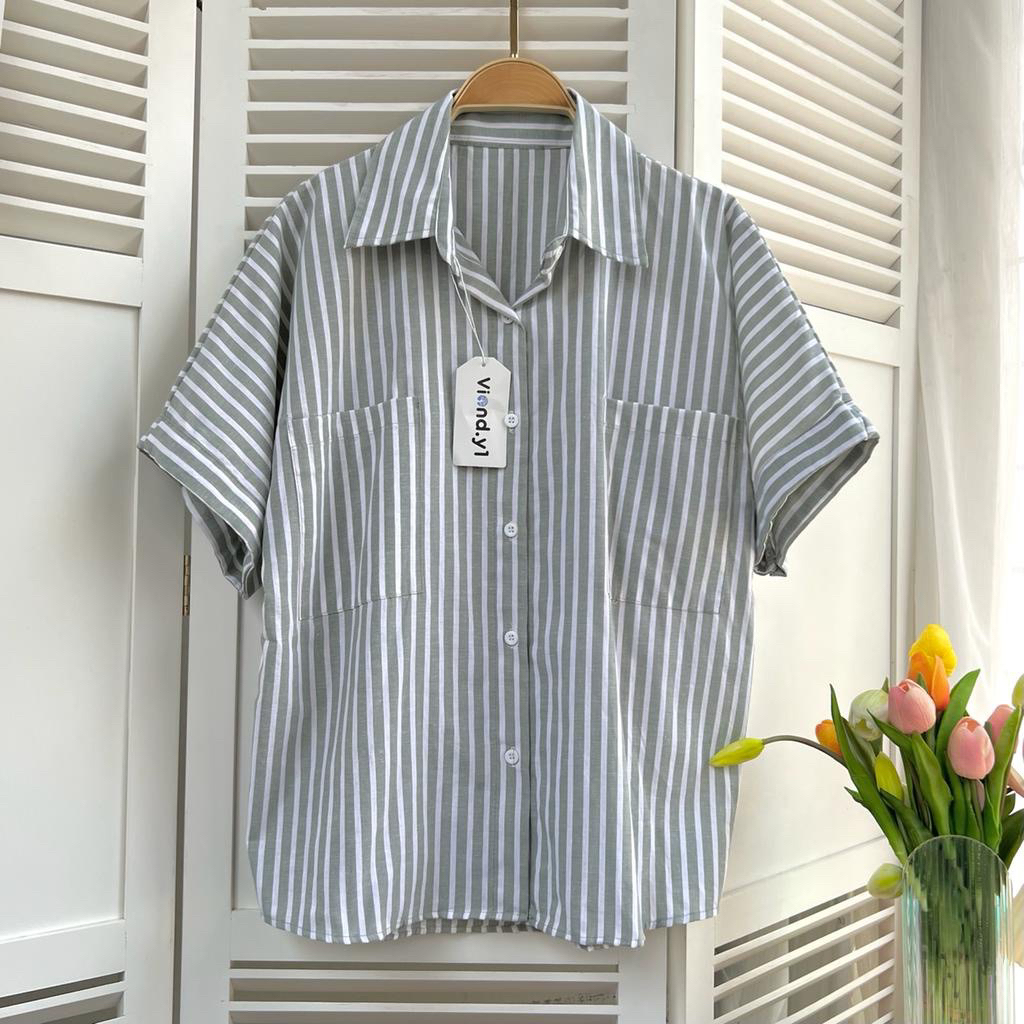 Kemeja Salur Wanita Sage Green