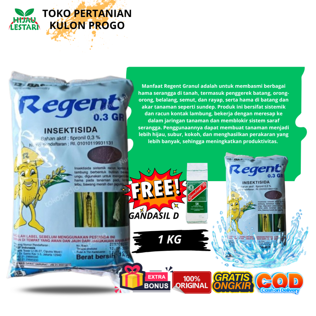 Insektisida Regent 0.3 Gr 1 KG FREE GANDASIL D 100 Tabur Insektisida basmi Hama Wereng Semut dan Ray