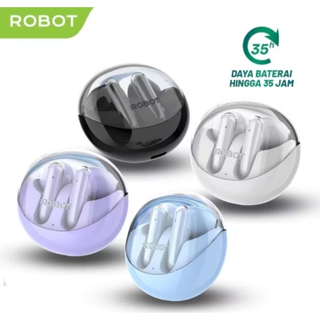 ROBOT TWS True Wireless Earphone Bluetooth 5.3 TWS Case Transparans