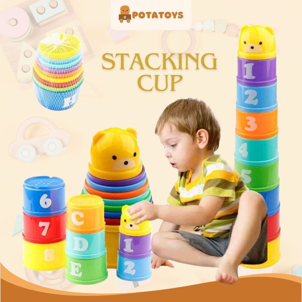 MAINAN EDUKASI GELAS SUSUN ABC 123 MAINAN MOTORIK SENSORY PLAY STACKING