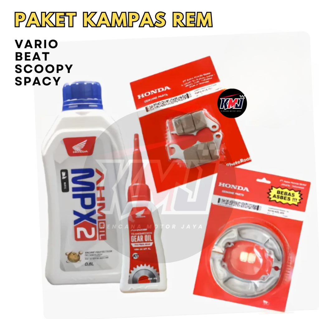 Paket Kampas Rem Oli Mpx 2+ Oli Gardan + Kampas Belakang KZL & Depan KVB Beat Vario Scoopy Honda Ori