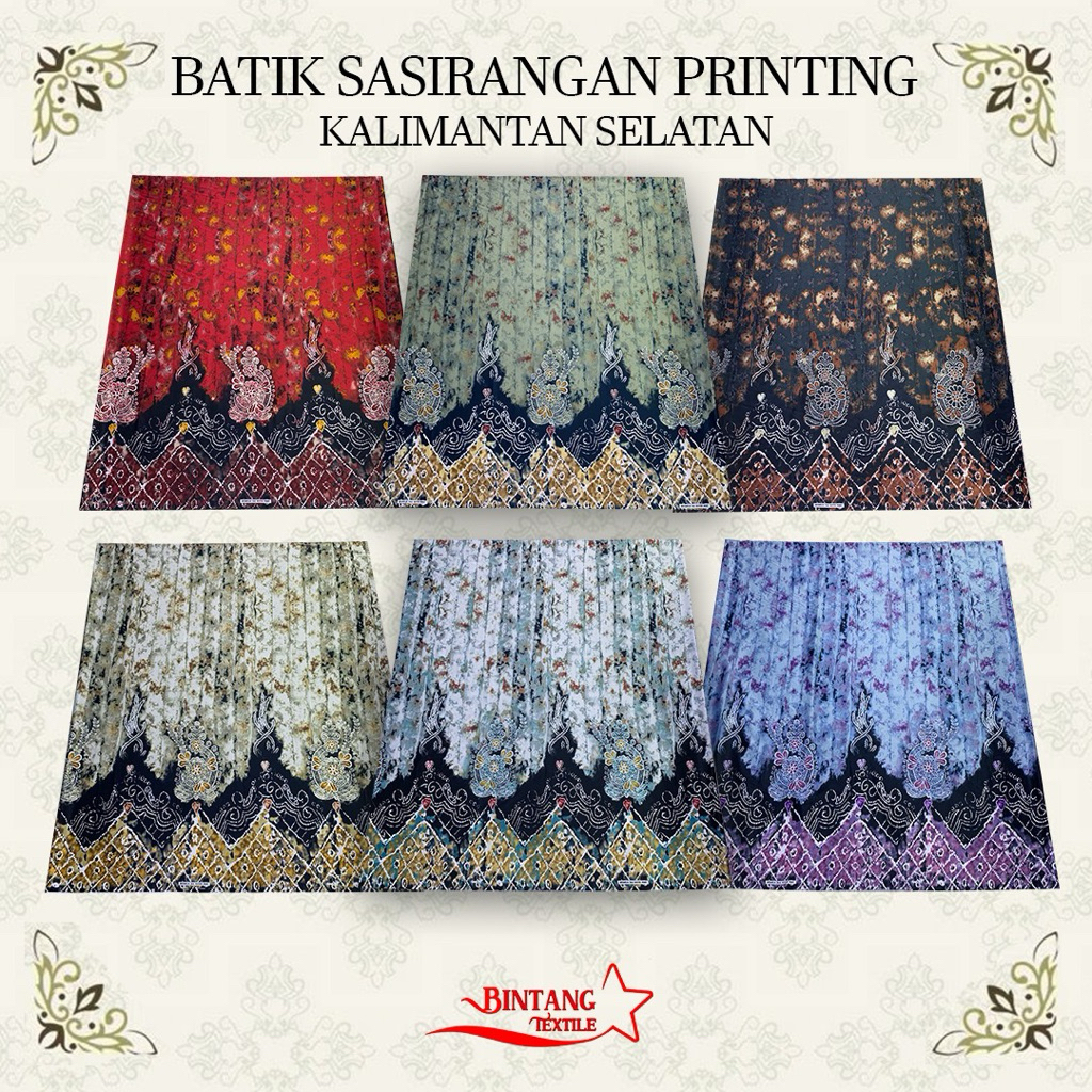 Kain Batik Etnik Khas Kalsel Sasirangan Banjar Pria Wanita Printing Mahagony bahan Semi Sutera - Har
