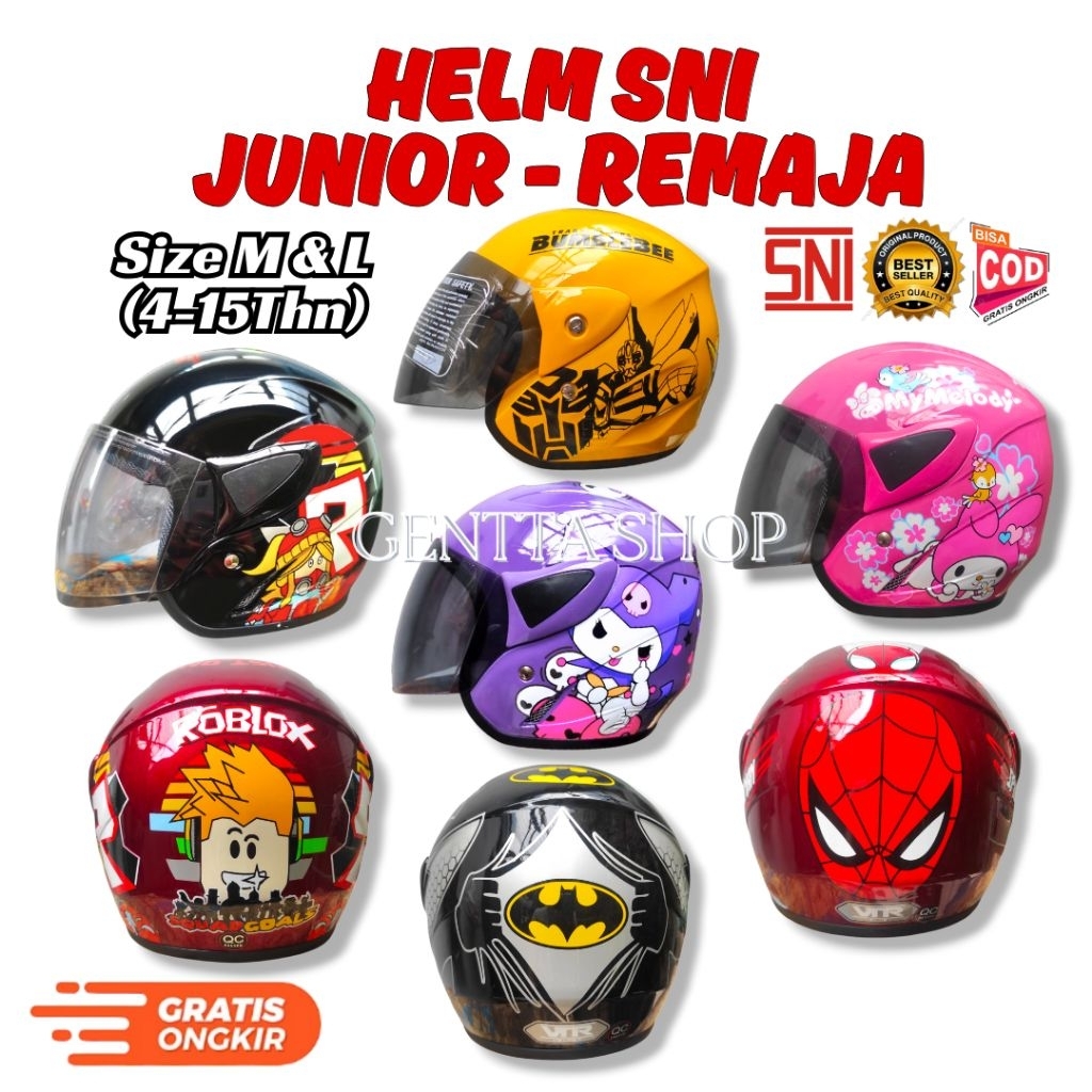 Helm Anak SNI Karakter Laki Laki Perempuan 3-12 Tahun | Helm Junior Remaja.