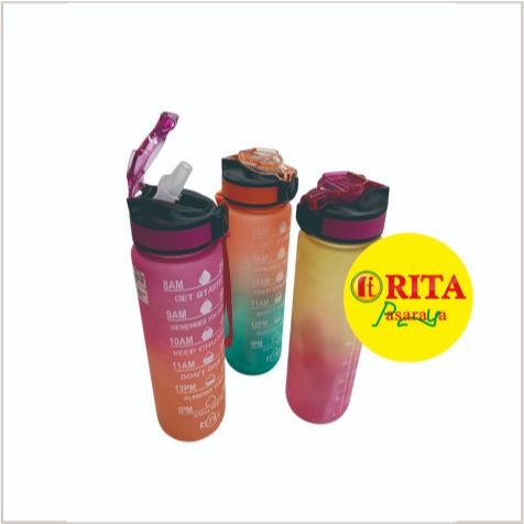 Botol Minum Sedotan Gradient Time Marker Kekinian untuk Sekolah & Sport 1L