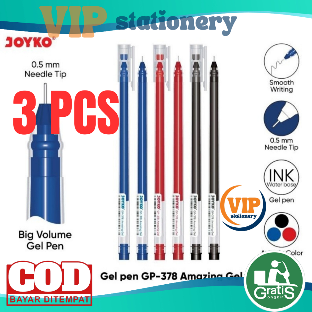 

3 Pcs (3 Biji) Joyko Gel Pen Gp-378 | Amazing Gel 0.5mm