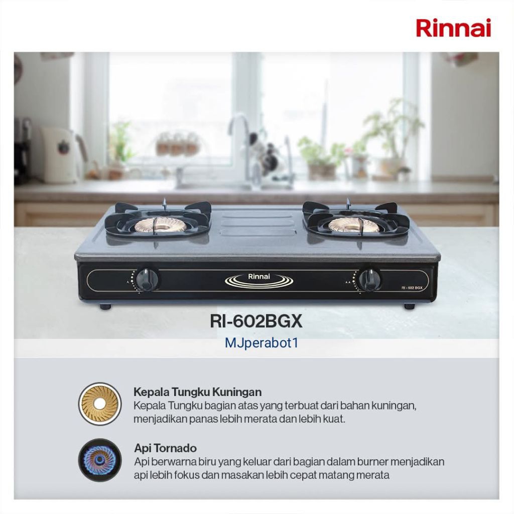 RINNAI RI-602 BGX Kompor Gas 2 Tungku Api Tornado