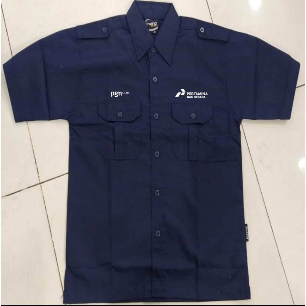 Kemeja PERTAMINA Gas Negara PGN com Navy Lengan pendek Bordir pria Seragam PERTAMINA Gas Negara PGN 