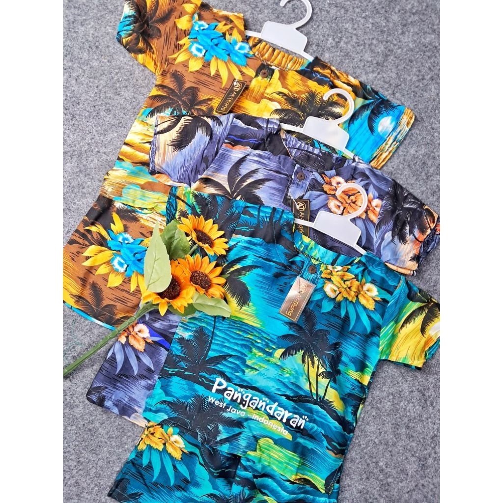 SETELAN ANAK KANCING MOTIF PANTAI HAWAI BARU,SETELAN OBLONG ANAK PANTAI KELAPA PANGANDARAN,SETELAN A
