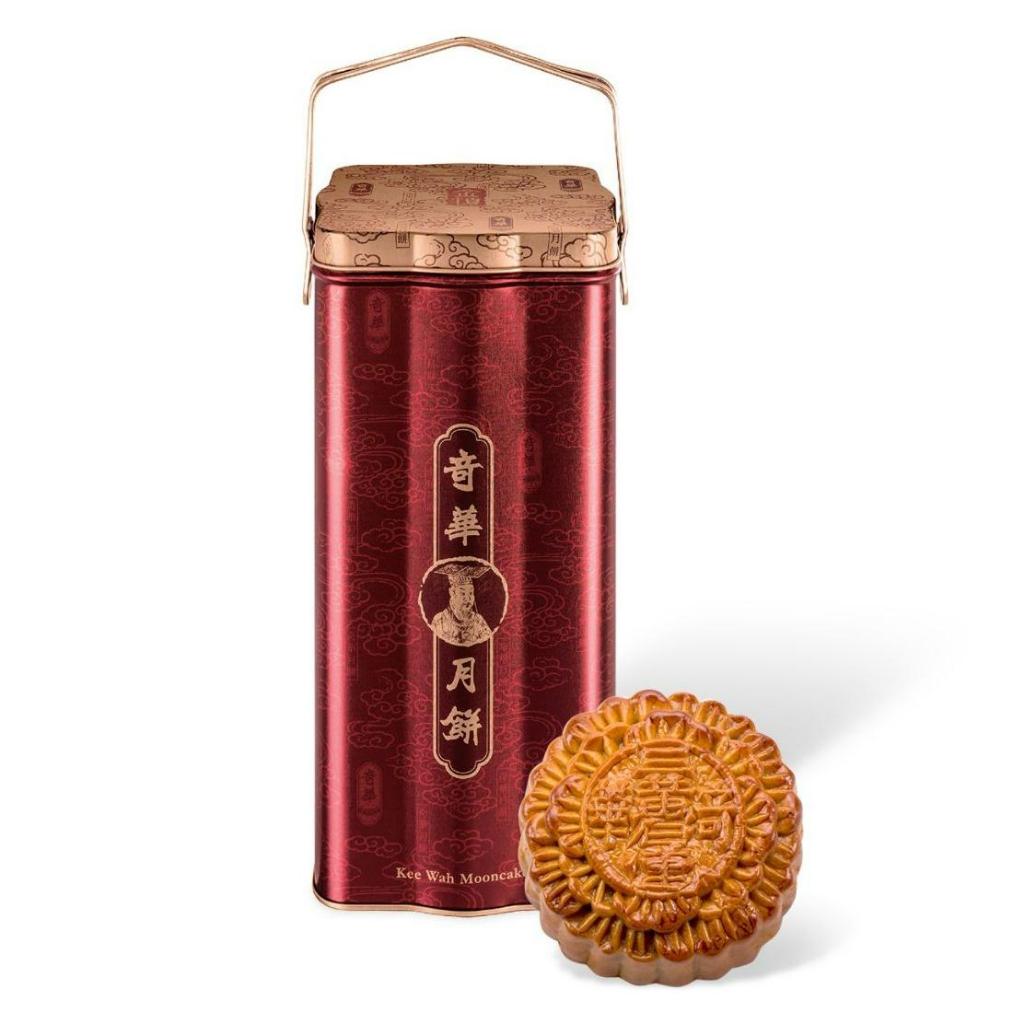 

Kue Bulan HK KeeWah Kee Wah Hongkong Supreme Golden Lotus Seed Paste/White Lotus Seed Paste Mooncake with 3 Egg Yolks Telur isi 4pcs x 185gr Packing Kaleng Original