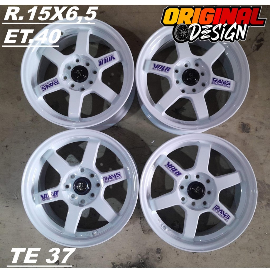 VELG RACING TE37 RING 15 WARNA PUTIH LEBAR 6,5 ET 40 HOLE 4X100 / 4X114,3 R15