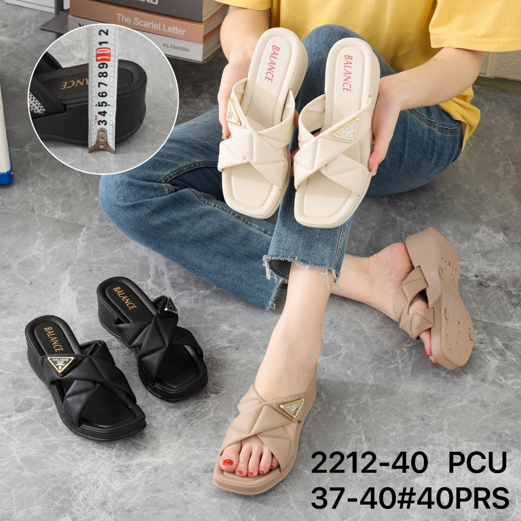 Sandal Wanita Wedges Motif Cross Silang Bahan Karet PVC Balance