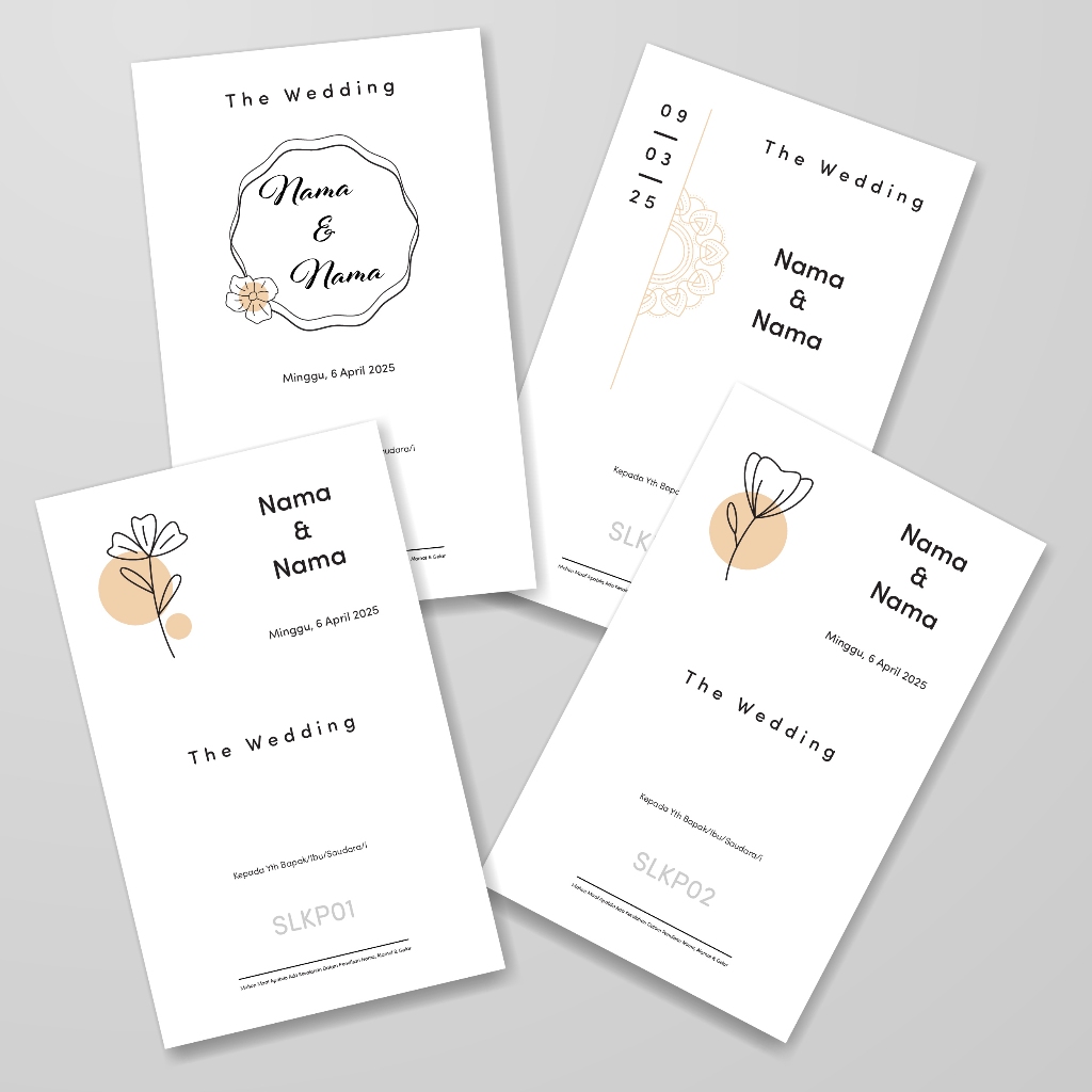 Undangan Pernikahan Satu Lembar Bolak Balik | Kartu Nikah Minimalis Elegan | Ukuran 12x19.5cm