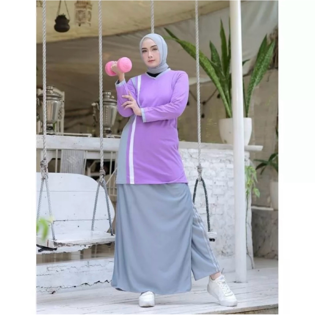 satu stel baju olahraga tunik rocela stlan baju olahraga wanita one set olahraga muslimah