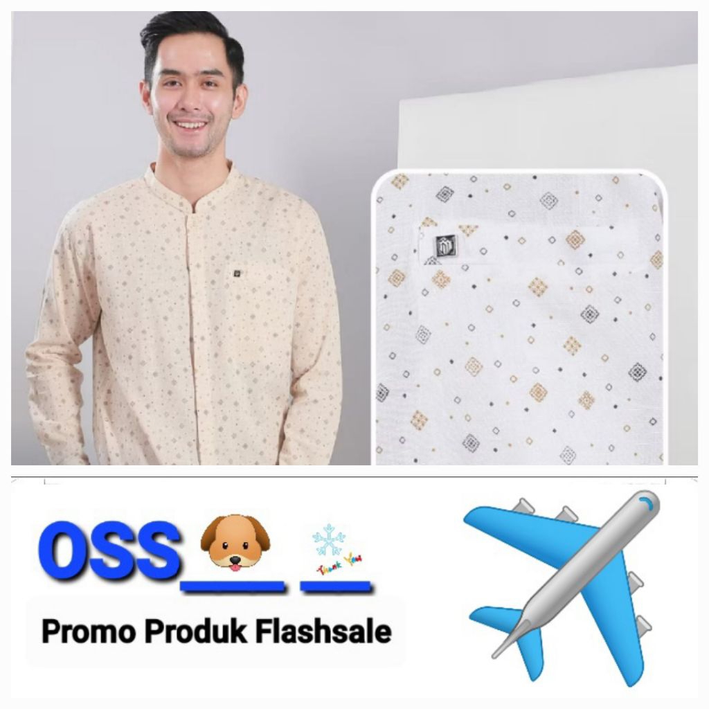 OSS__ Muslimadani ( Redy Contoh Digambar PUTIH- SIZE M ) { DiGambar Cream } Kemeja Koko JIZAN Regula