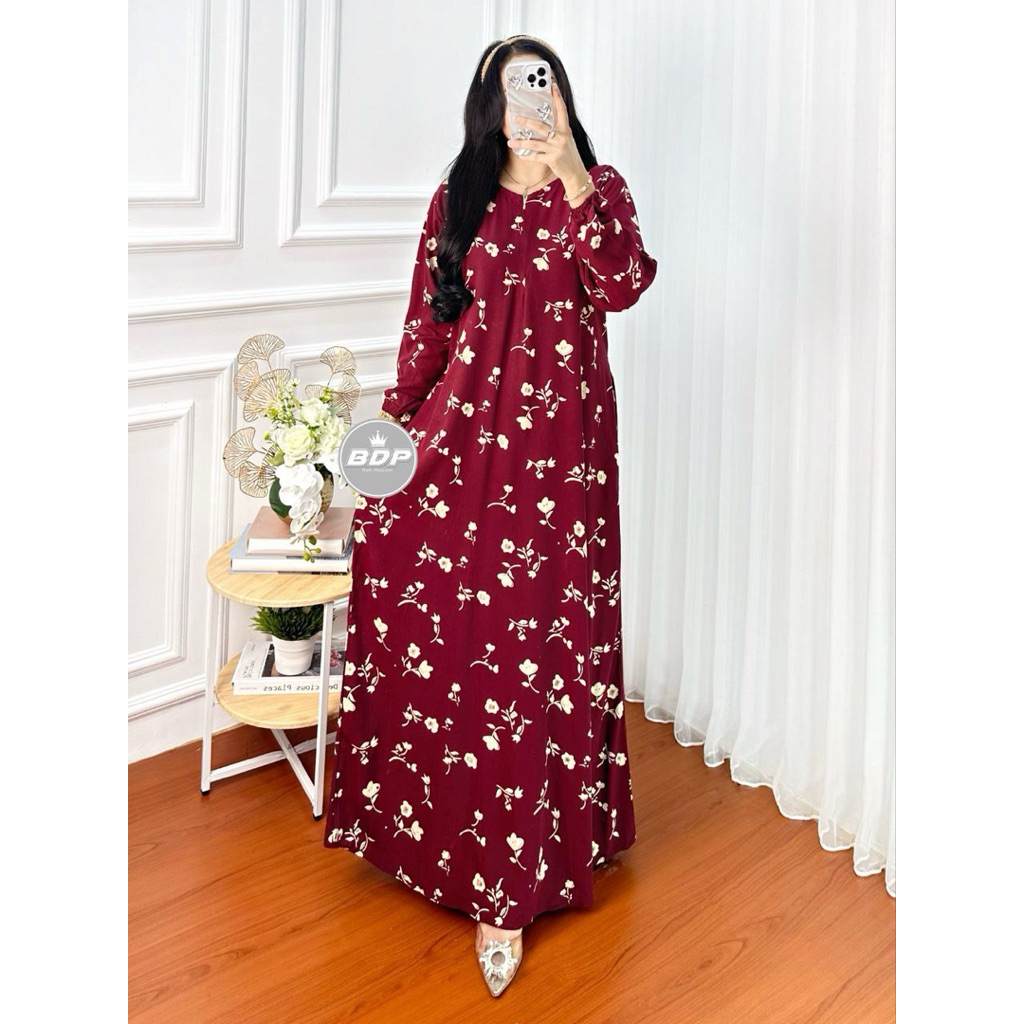 Daster Dress Batik Rayon Grade A Tali Samping | Daster Wanita Lengan Panjang | Daster Batik Print