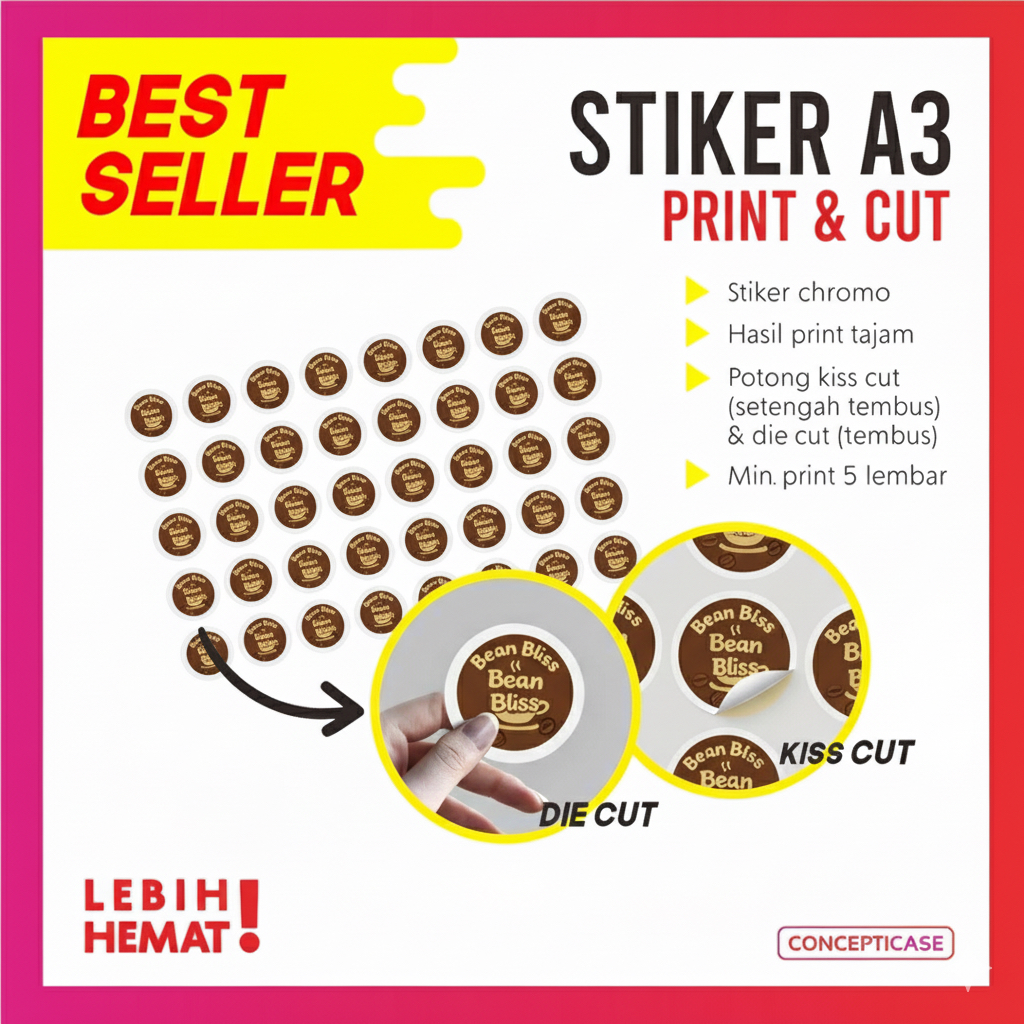 

PRINT & CUT STIKER CHROMO A3+ LABEL MAKANAN, MINUMAN, KOSMETIK