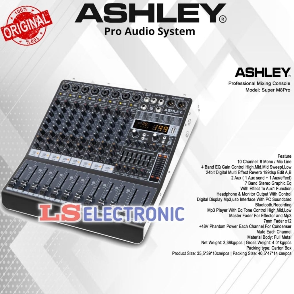 New Model Mixer Ashley Super M8 Pro Original 8 Channel Bluetooth USB Ashley Super M8PRO