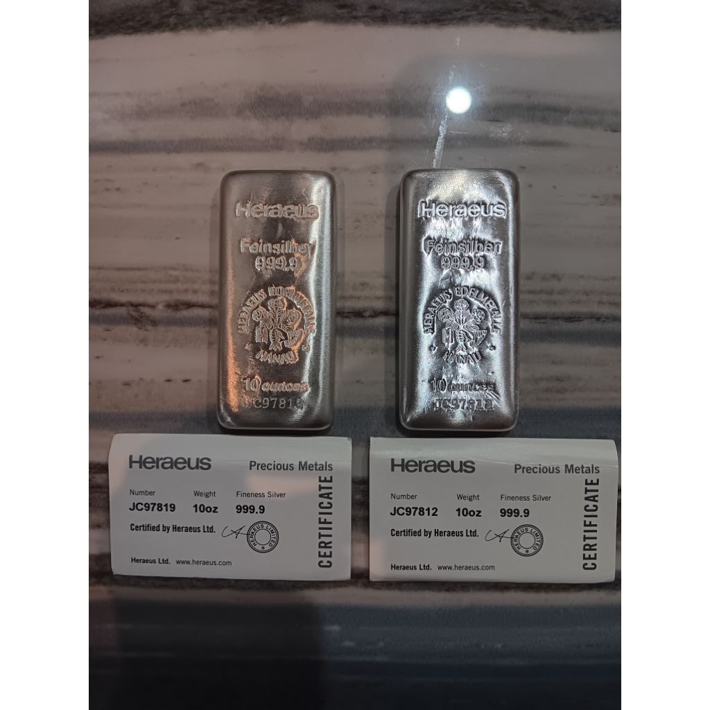 silver perak logam mulia 999,9 heraeus 10 oz