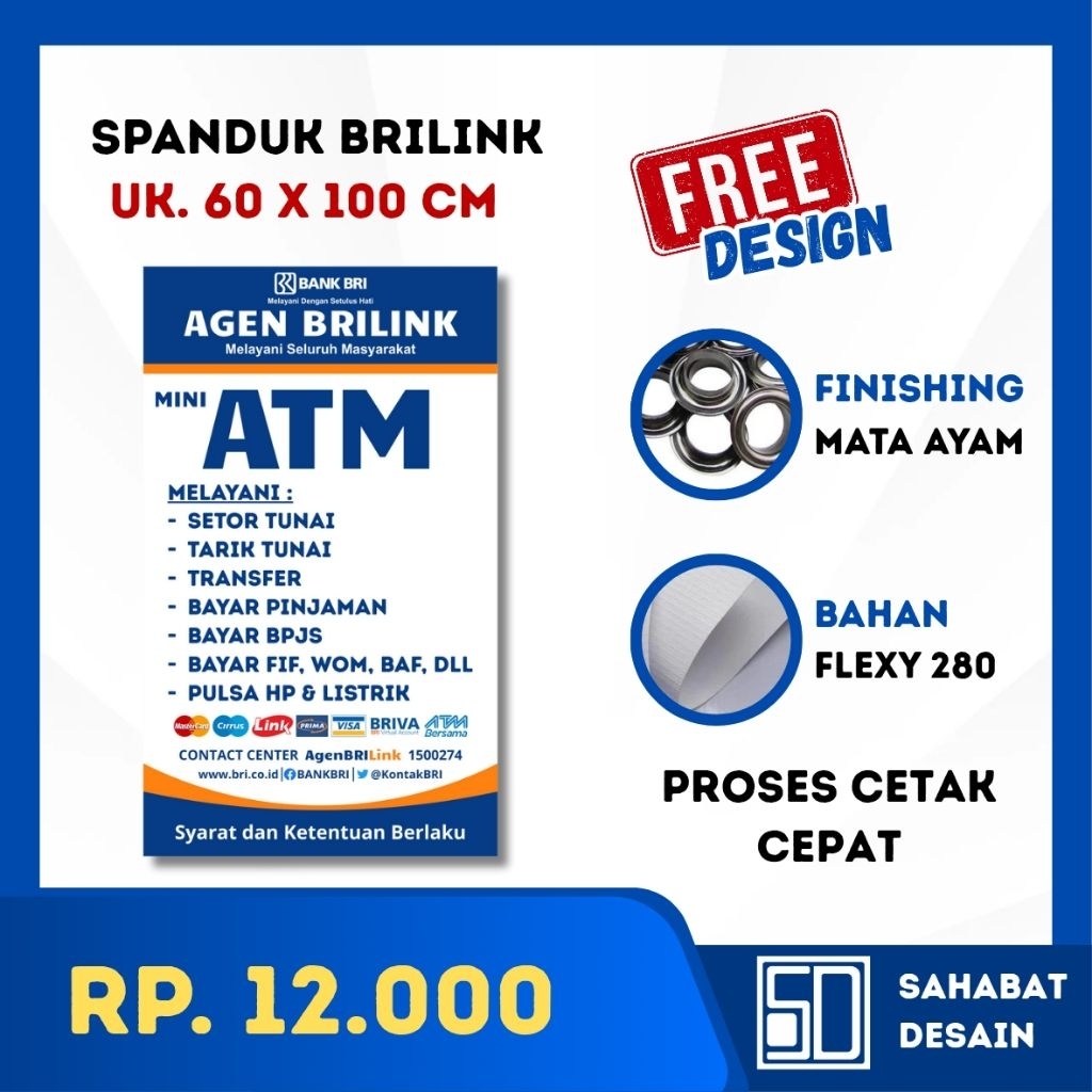 SPANDUK AGEN BRILINK UK. 60 X 100 CM