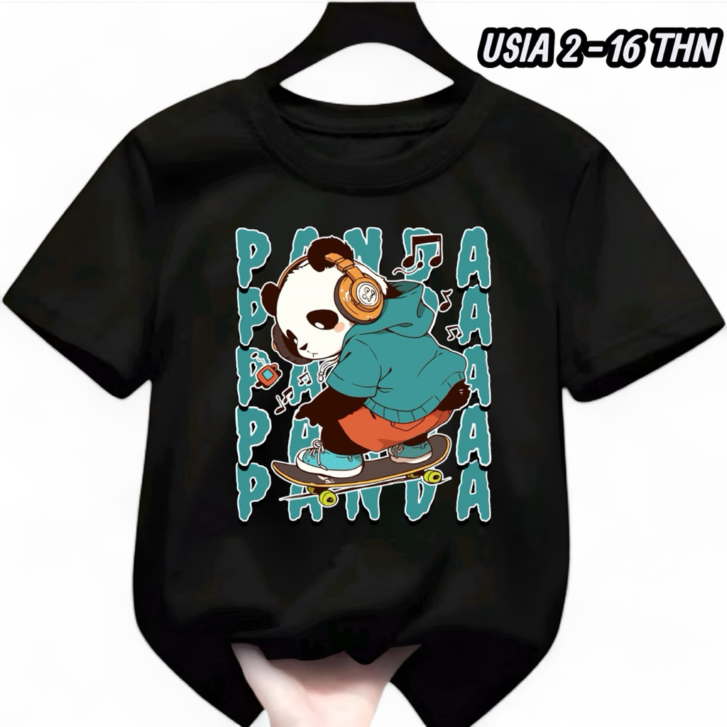 Kaos Anak Anak Unisex Anak Laki Laki Perempuan Motif Gambar Panda Skateboard